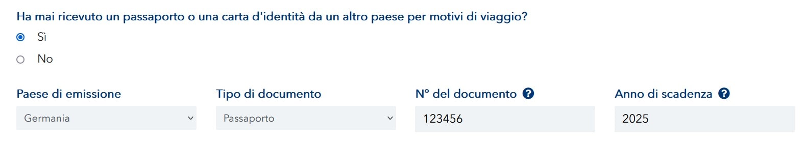 Passaporto di un altro paese